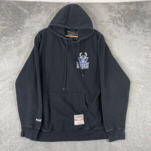 Mitchell & Ness Milwaukee Bucks Hoodie Mens Large Black Hardwood Classics NBA L